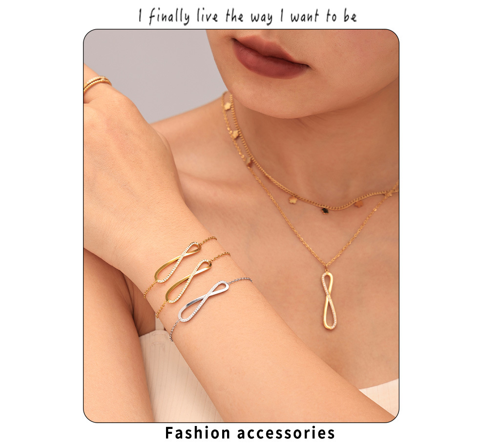 Square Sugar Jewelry Stainless Steel Zircon CNC Diamond Set 8-Character Long Necklace Bracelet Design Versatile Set_voghion.com