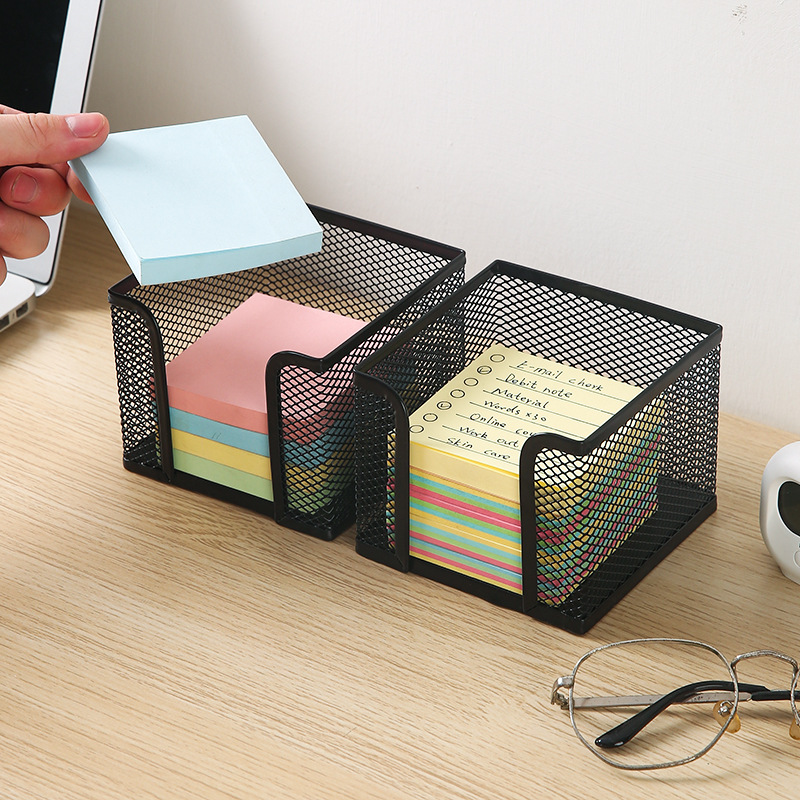 Caja de almacenamiento de notas de malla metálica, caja de escritorio de oficina, estante de almacenamiento de notas multifuncional simple para estudiantes image 1