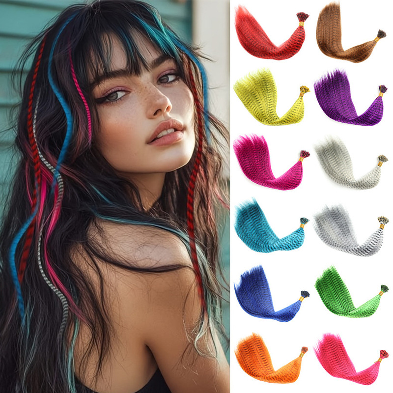 In-Stock High-Temperature Synthetic Hair Feather Extensions, Long Curly Hair, Long Straight Hair, Braided Hair, Fluffy Styling, Costume Wig