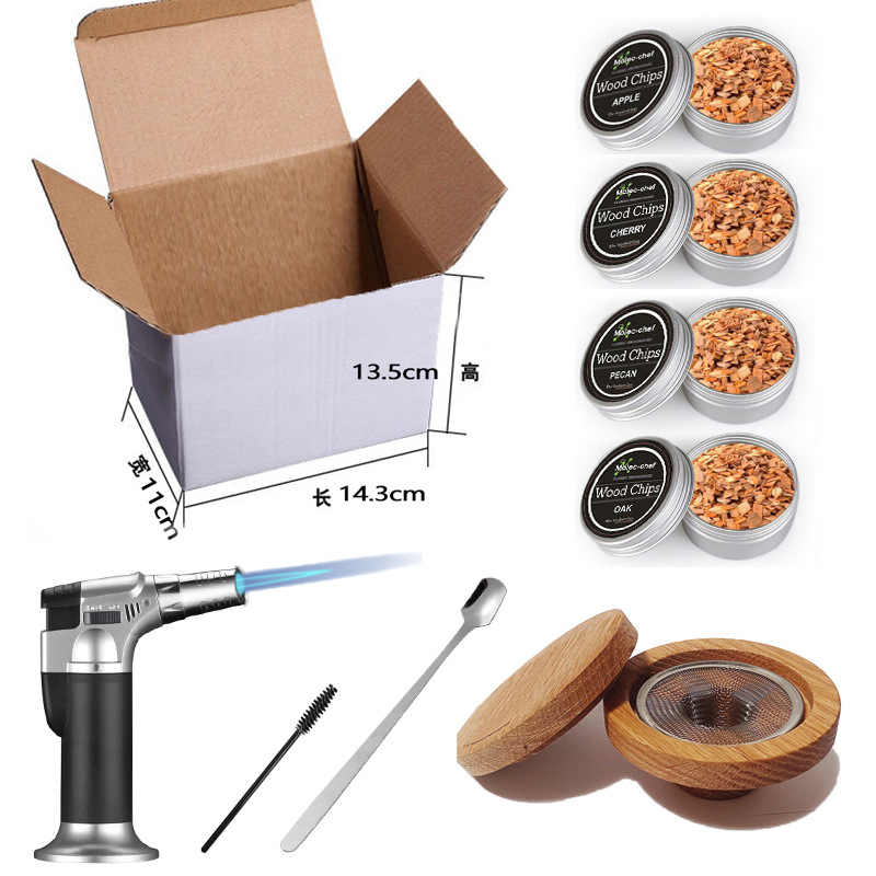 Cóctel ahumado cubierta humo ahumado caja de madera cóctel comida fragante fumigación molecular alimentos cocinar madera polvo