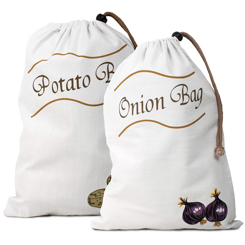 En stock bolsa de cordón de patata cebolla bolsa de almacenamiento fresco bolsa de almacenamiento colgante bolsa de almacenamiento de frutas y verduras bolsa de lona entrega de una pieza