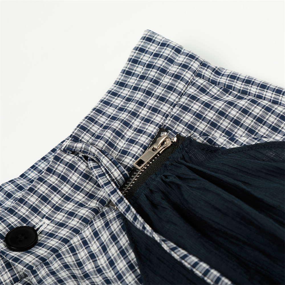 Abnehmbarer quadratischer Schal, lange Herrenhose im Hip-Hop-Stil, trendig, locker geschnitten, mit Reißverschluss, karierte Hose mit weitem Bein_voghion.com