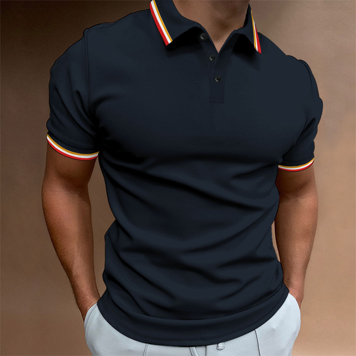 Nueva camisa de polo casual de los hombres de Amazon transfronteriza costilla solapa Botón de negocios de color sólido todo partido camiseta superior