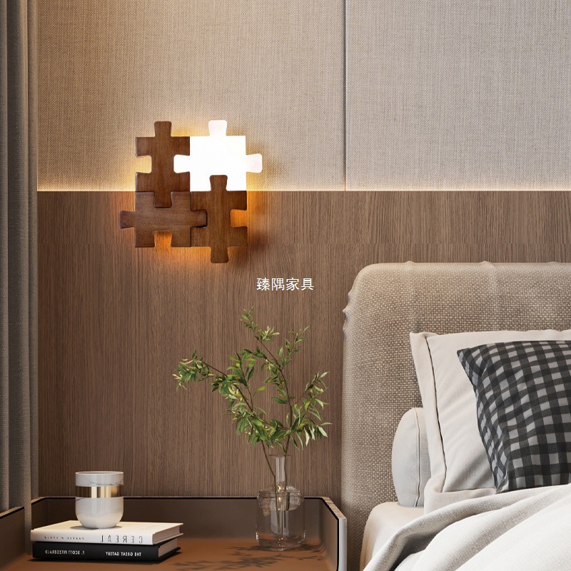 lámpara de pared de bloque dormitorio lámpara de cabezal de cama moderna simple pasillo pasillo luces de pasillo creativas de nuez luces LED personales