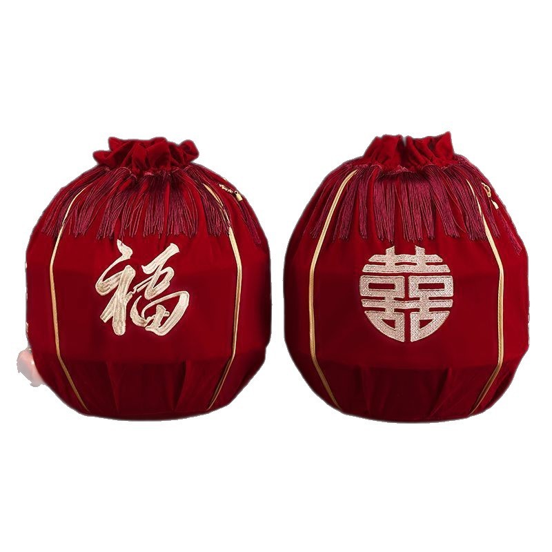 结婚包袱皮刺绣束口福袋女方陪嫁聚宝盆抽拉包裹红布婚庆用品大全|undefined