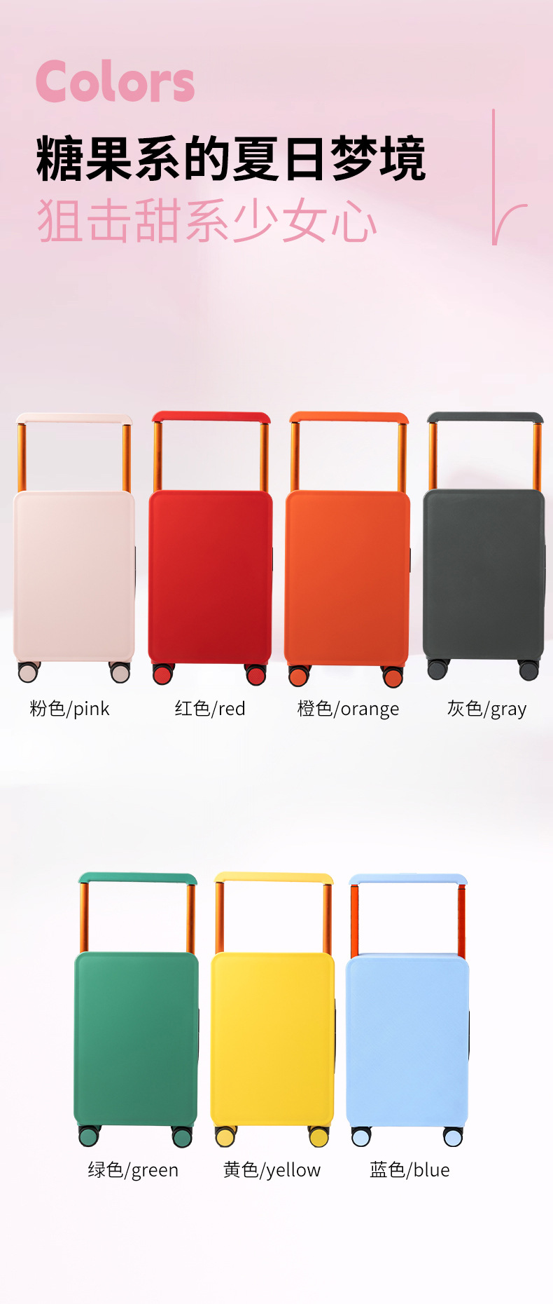 Vali nhựa PC 20 inch bánh xe vòng bi thật, vách ngăn đôi, màu cam — Injection Molding PC Double vách ngăn với túi lưới màu cam chi tiết 13