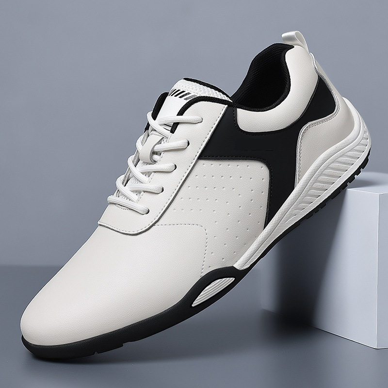 Giày sneaker nam da bò mặt mềm chống mài mòn, đế cao su gót thấp 1–3 cm, phối đồ dễ — PZ9872 màu trắng, PZ9872 màu đen