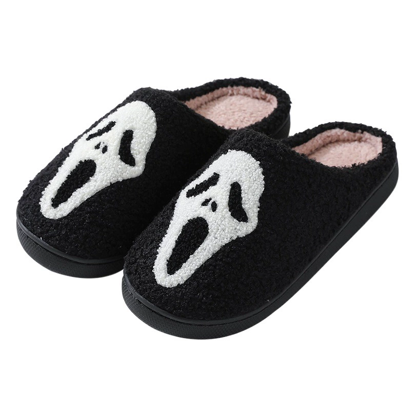 2023 Новые теплые зимние хлопковые тапочки с черепом на Хэллоуин для мужчин и женщин, домашние хлопковые тапочки для пары