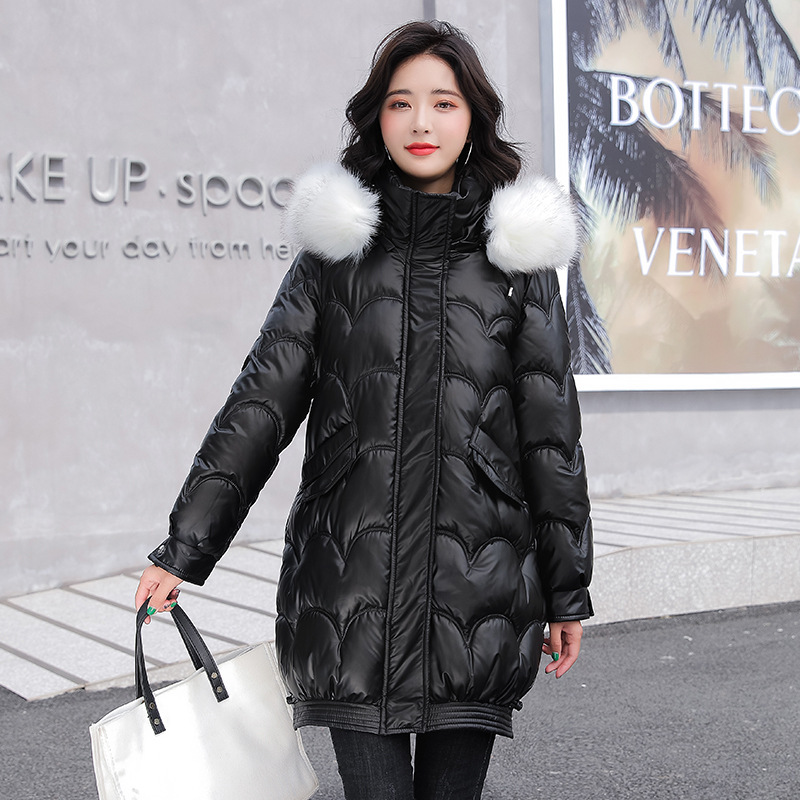 Cara brillante y colorida ropa de algodón de pluma media y larga para mujeres 2021 nuevo invierno coreano suelto de moda gruesa abrigo de algodón image 7