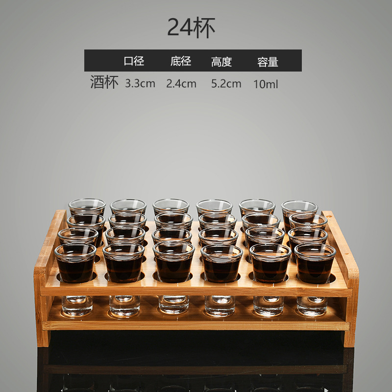 Taza de vino conjunto de taza de bala, taza de vino, taza de vino, taza de vino pequeña, taza de bambú, rack de madera, dispensador de vino, jarro de vino de vidrio