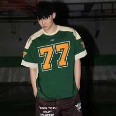 77アイスホッケー半袖アメリカンレトロスポーツハイストリートカジュアルオリーブボール服バスケットボールヒップホップユニフォームtシャツ欧米風