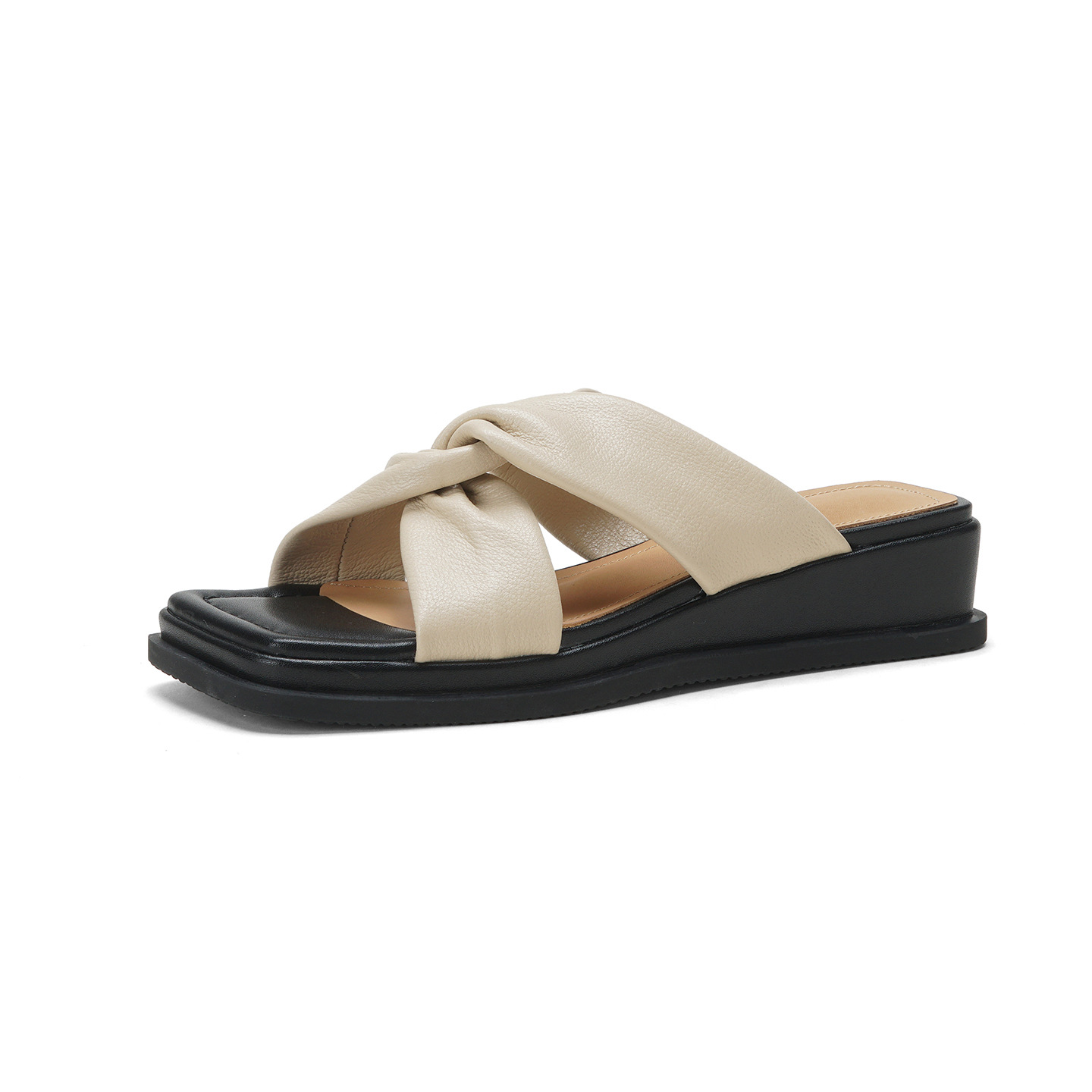 Sandal nữ quai chữ V đế dày gót 4cm phong cách đơn giản — màu be chi tiết 18
