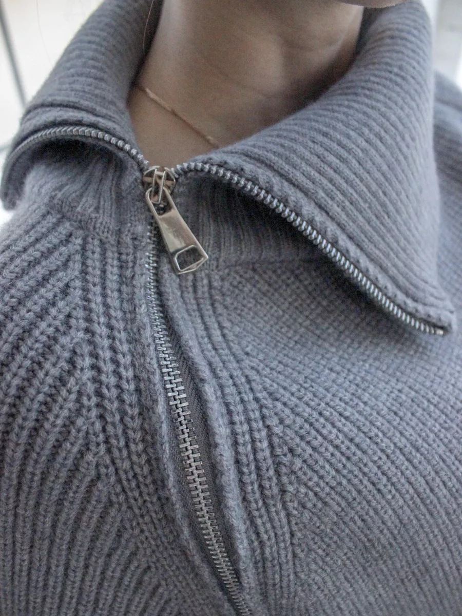 Pull tricoté sexy à col haut et fermeture éclair de style paresseux, haut chaud à manches longues et ample pour vêtements d'extérieur, tendance et épais_voghion.com