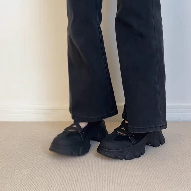 Version ~ Retro Thick-Soled Height-Increasing Round-Toe Mary Jane Versatile Cross-Strap Soft Ballet Style Small Leather_voghion.com