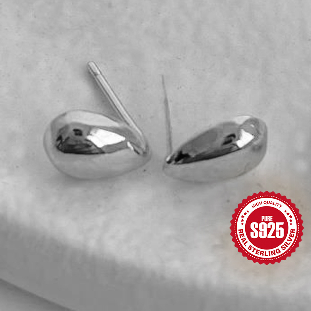 Pendientes de gota de agua de plata esterlina S925 coreano dorado de 18k Pendientes de estilo ins de moda simple femenino