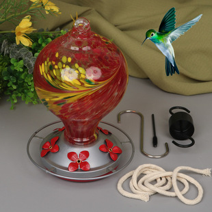 Cross-border New Hummingbird Water Feeder Feeder Anti-ant Hook Stained Glass Plastic Flower Bird Feeder in stock