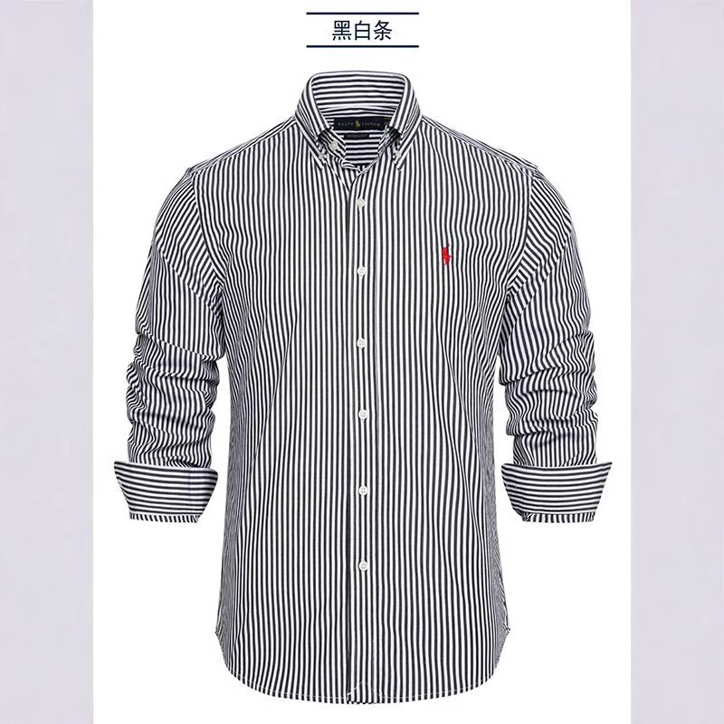 2214 # Camisa de manga larga a rayas, etiqueta de caballo, comercio exterior, camiseta de solapa bordada para hombres, camisa POLO para hombres transfronterizos