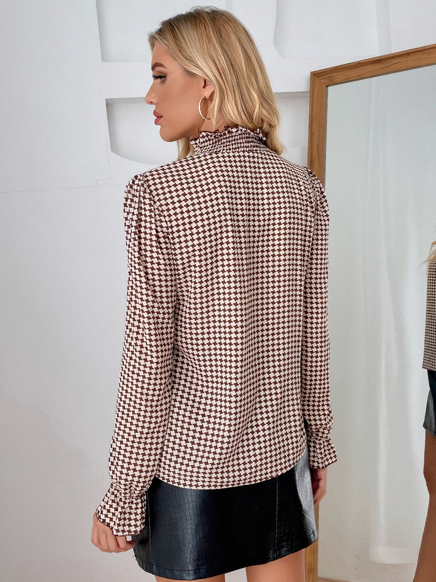 women s loose houndstooth plaid long-sleeved shirt nihaostyles clothing wholesale NSAL72715