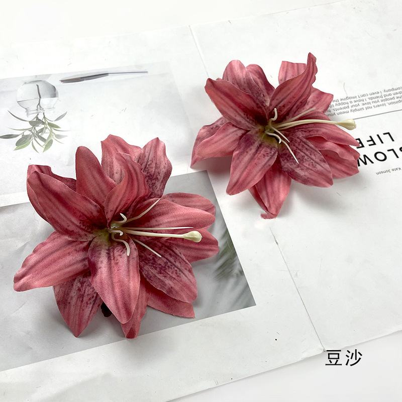 仿真花打印款小百合花头 diy头饰服装道具插花婚礼堂花墙背景装饰|undefined