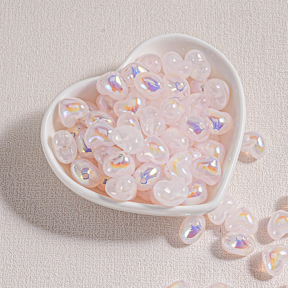 30 colores AB hilo de niebla transparente nube niebla a través del agujero amor cuentas brazaletes de bricolaje cadena de teléfono móvil material de joyería en forma de corazón