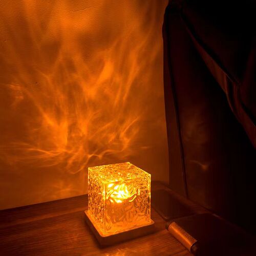 Nordic style atmosphere lamp internet celebrity rotating water ripple lamp flame night lamp bedside table lamp