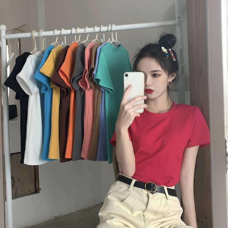 Candy-Colored Korean-Style Round-Neck Tops for Women 2026 Loose and Versatile Bottoming Shirts Summer New Short-Sleeved T-Shirts for Women Wholesale Candy-Colored Korean-Style Round-Neck Tops for Women 2026 Loose and Versatile Bottoming Shirts Summer New Short-Sleeved T-Shirts for Women Wholesale