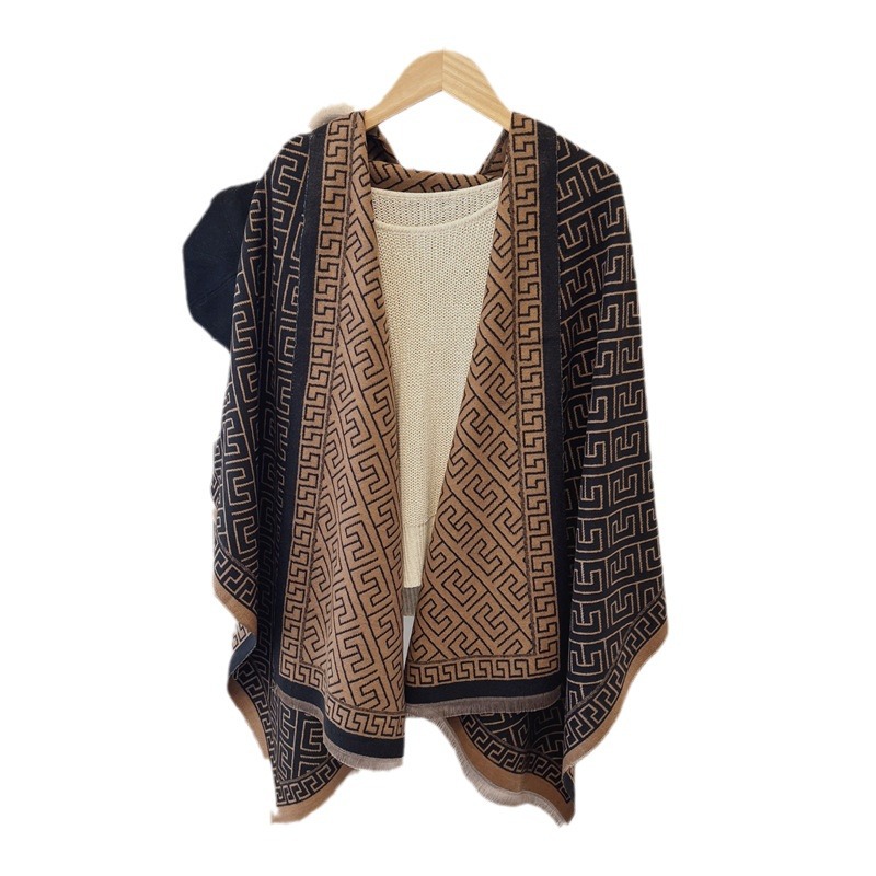 Uusi monipuolinen, yksinkertainen geometrinen kaksipuolinen imitation-kashmirista valmistettu talvilämpö, pitkä huivi shaalin ja viitan kanssa_voghion.com
