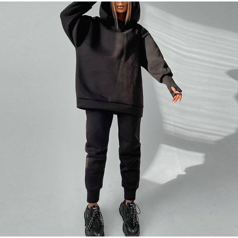 European and American fashion casual women's hoodie autumn and winter fleece sports two-piece pullover sports pants suit sportswear