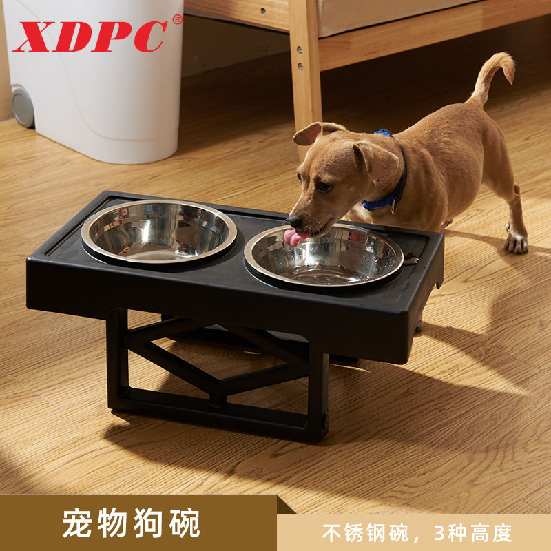 Comedero doble de acero inoxidable para mascotas, con soporte desmontable