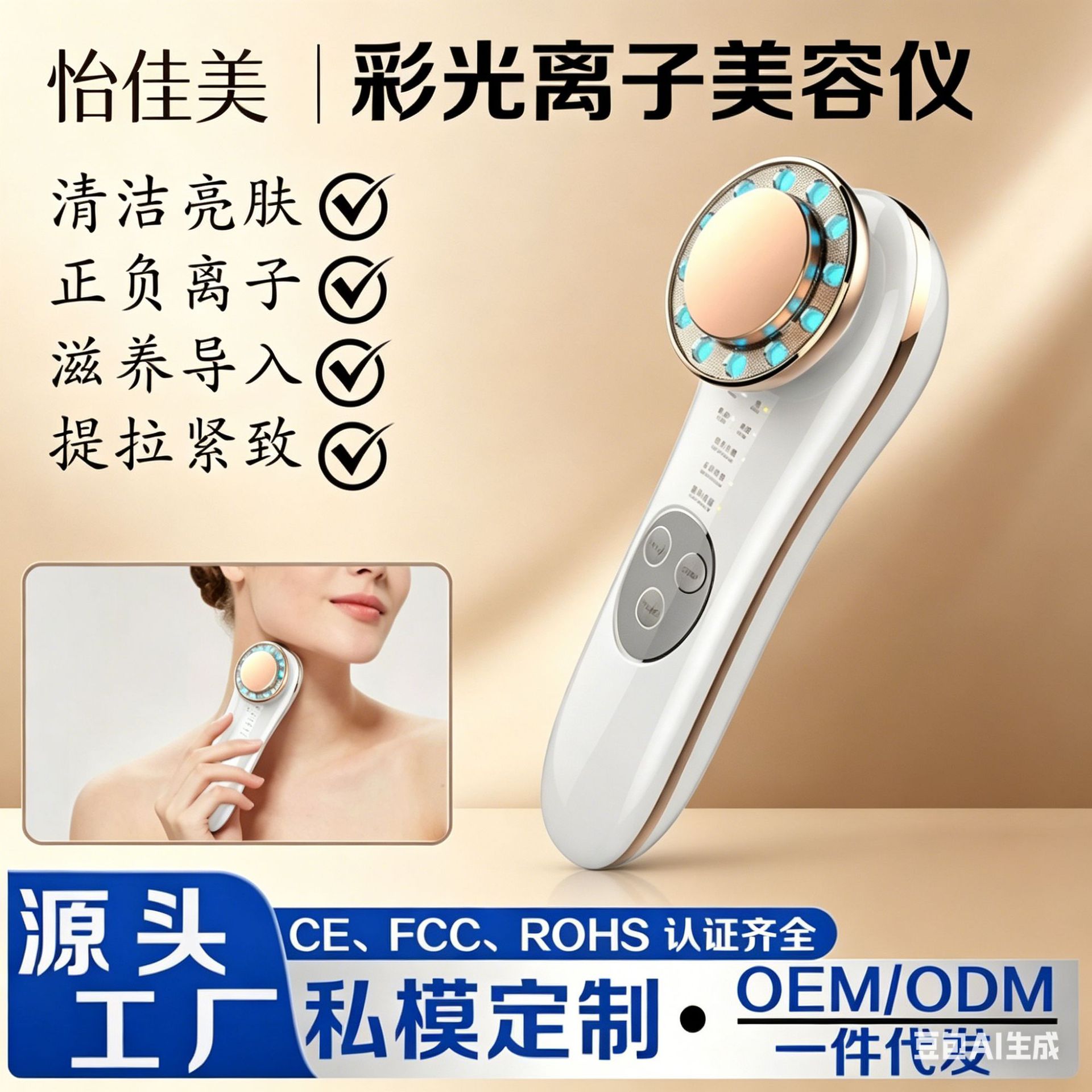 Home Facial Introduction Device, Facial Lifting Device, Colored Light Ion Beauty Massager, Radio Frequency Device, Anti-Aging, Skin Tightening
