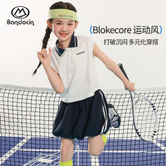 ハーフデグリーレジャーガールズスポーツベストスーツ夏スタイル中大型子供用2025新しい女の子サマースカート2枚
