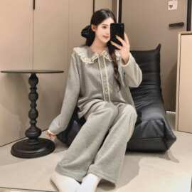 【伊之妍】新款秋冬羊绒睡衣女两件套保暖外出宿舍休闲家居服