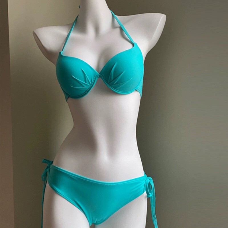 Korean Style Hot Spring Vacation Beach Bikini Swimsuit Women's Steel-braced Gather Sexy Three-point Swimsuit Three-piece Set