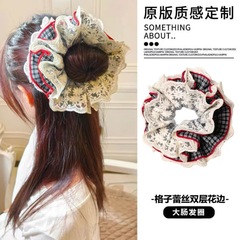 优雅格子蕾丝多层花边大肠发圈女气质清新头花扎发丸子头发绳头饰