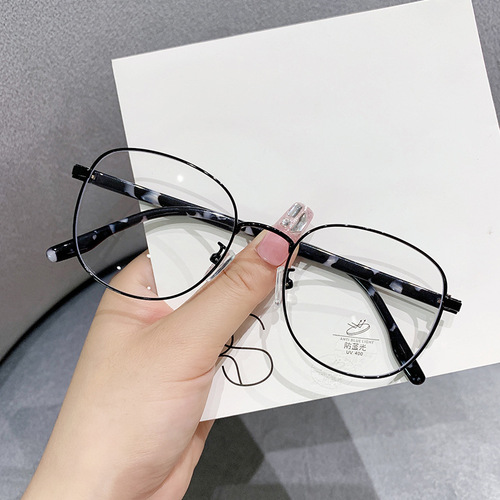 01076 Milk tea color pin glasses frame retro square Korean version trendy myopic female anti-blue light round face slimming flat