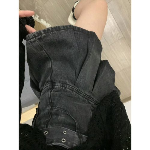Black Slimming American Denim Skirt for Women, Design-Sensitive Minimalist Unique High-Waisted Worded Booty Short Skirt Trendy