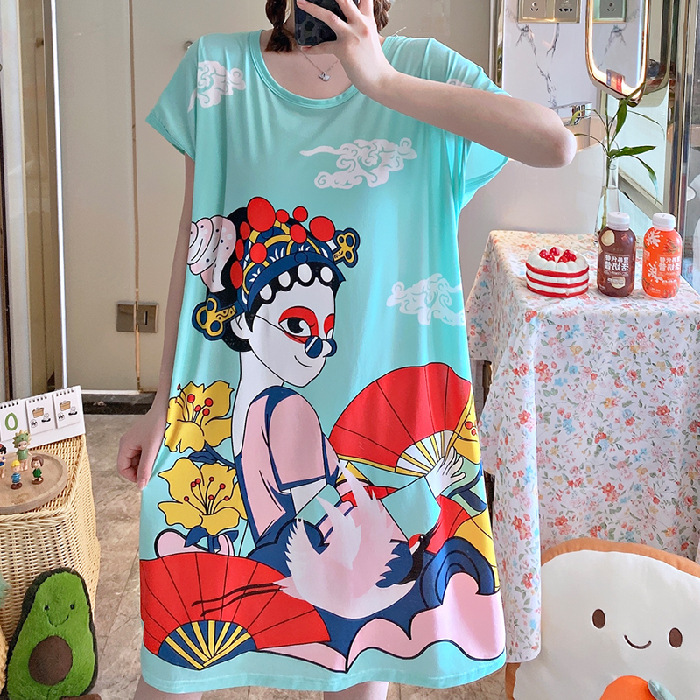 Ventas directas de la fábrica una variedad de pijamas camisón de las mujeres Vestido de manga corta suelta de dibujos animados de verano transfronterizo Comercio exterior al por mayor Sudeste de Asia