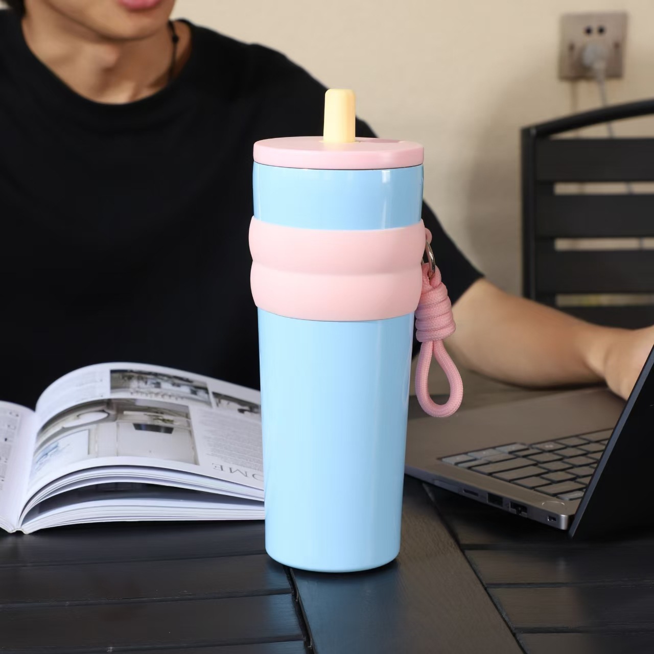 Nueva taza de paja de alto valor facial con cuerda 316 taza de aislamiento térmico de acero inoxidable taza de hielo portátil de gran capacidad