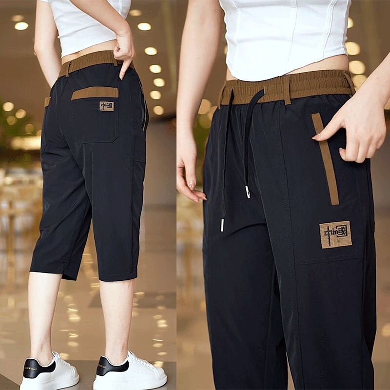 Casual women's cropped pants for summer, thin, high-elasticity, loose-fitting, slimming, suitable for outdoor wear, plus-size women's straight-leg pants Casual women's cropped pants for summer, thin, high-elasticity, loose-fitting, slimming, suitable for outdoor wear, plus-size women's straight-leg pants