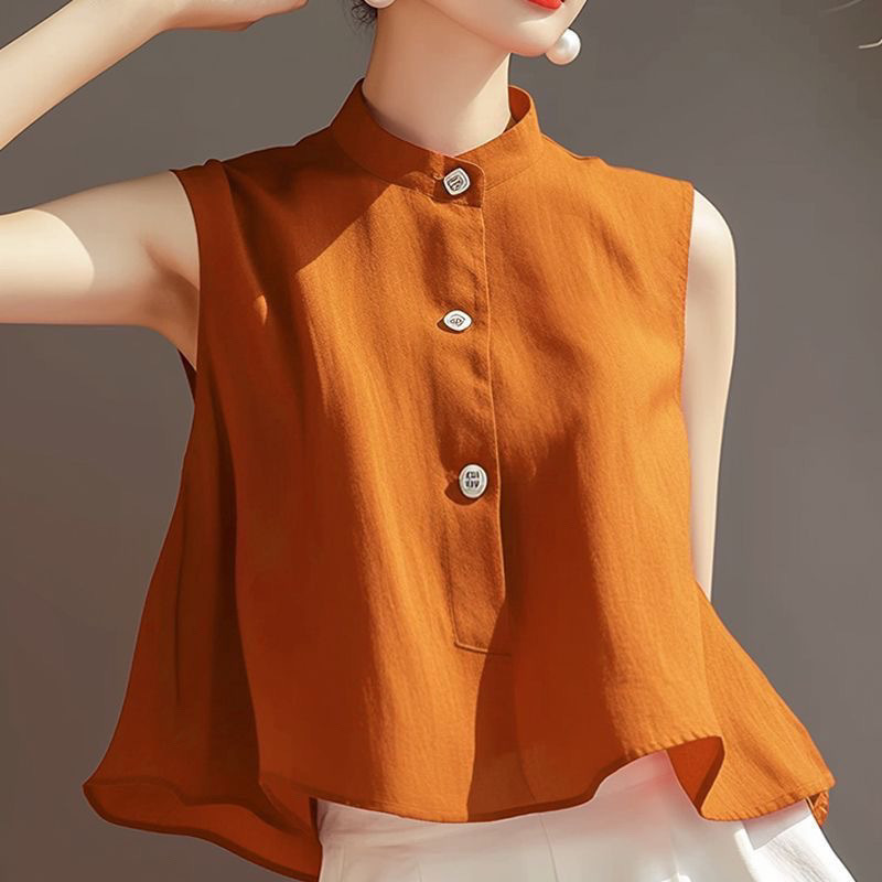 Chiffon Shirt Women's 2025 Summer New Fashion All-match Sleeveless Solid Color Loose Elegant Stylish Shirt Top Vest