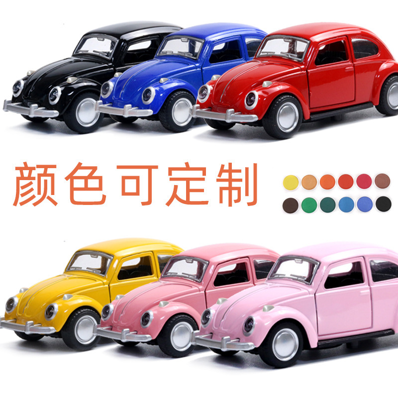 1:36甲殼車老爺車合金車模開門回力兒童玩具車蛋糕裝飾汽車載擺件