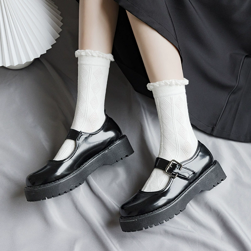 Колготки-носочки, тонкие летние в стиле Lolita, белые, с рисунком, one size (вариант из полиэстера/хлопка и хлопка)