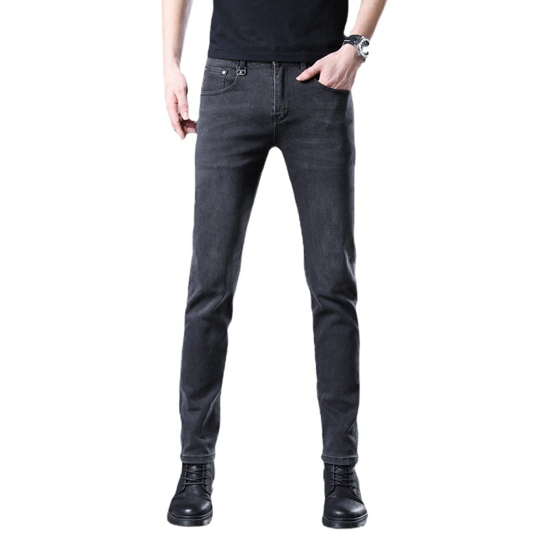 El fabricante de origen una pieza de jeans de todo fósforo negros y grises, pantalones de pie delgados de la marca de moda elástica para hombres
