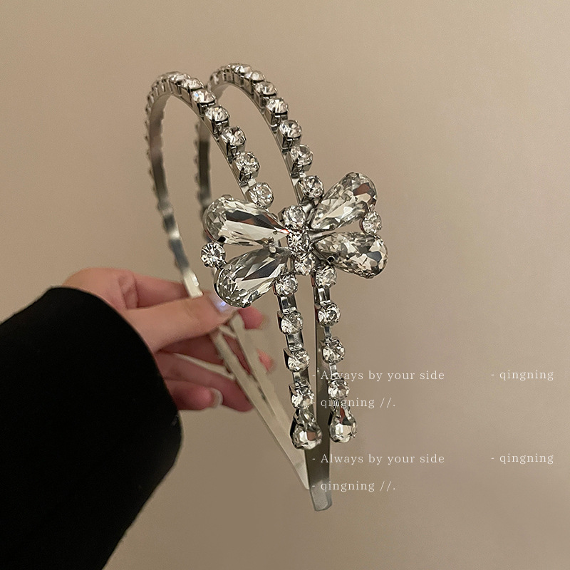 滿鑽雙層蝴蝶結新款頭箍氣質閃鑽水晶時尚個性誇張超仙飾品女