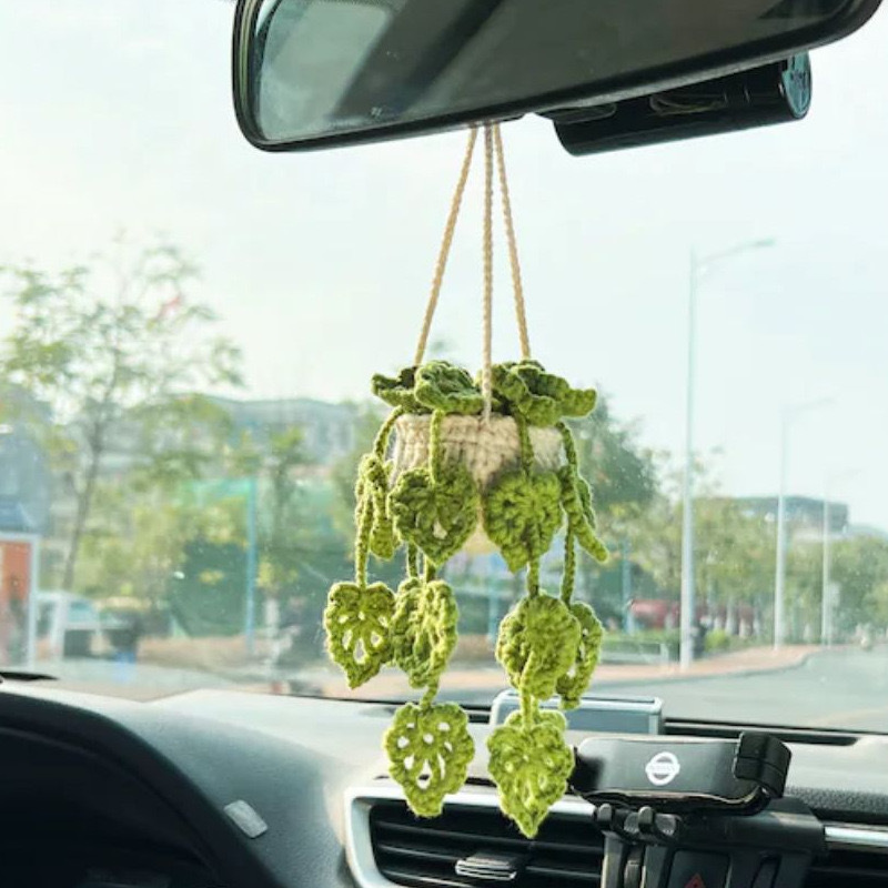Car hanging, Yà mǎ Rearview Mirror Pendant - army-green-hollow-leaf