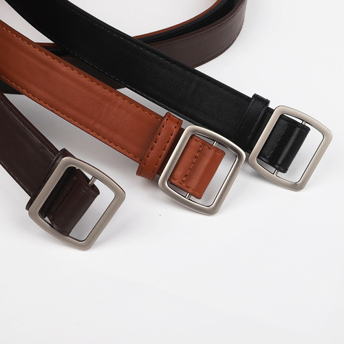 New style non-hole square buckle belt wholesale simple and versatile fashionable soft small belt decorative jeans with trendy