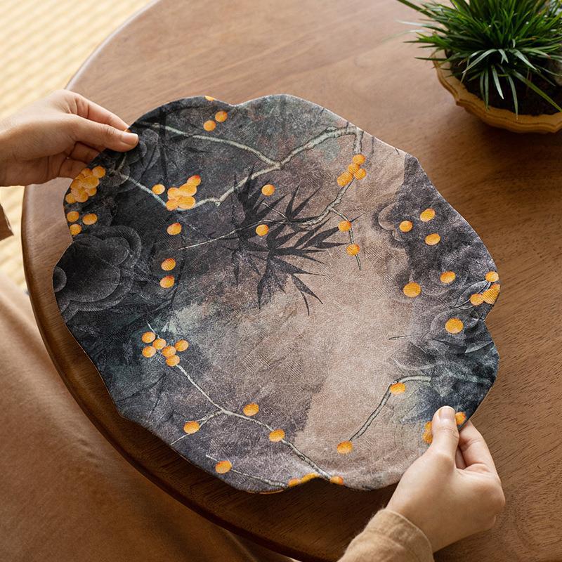 Nube hilo Begonia loquat estera de té nuevo chino Zen vintage corredor de mesa de té de tela estera de aislamiento bandeja de té ceremonia del té Accesorios