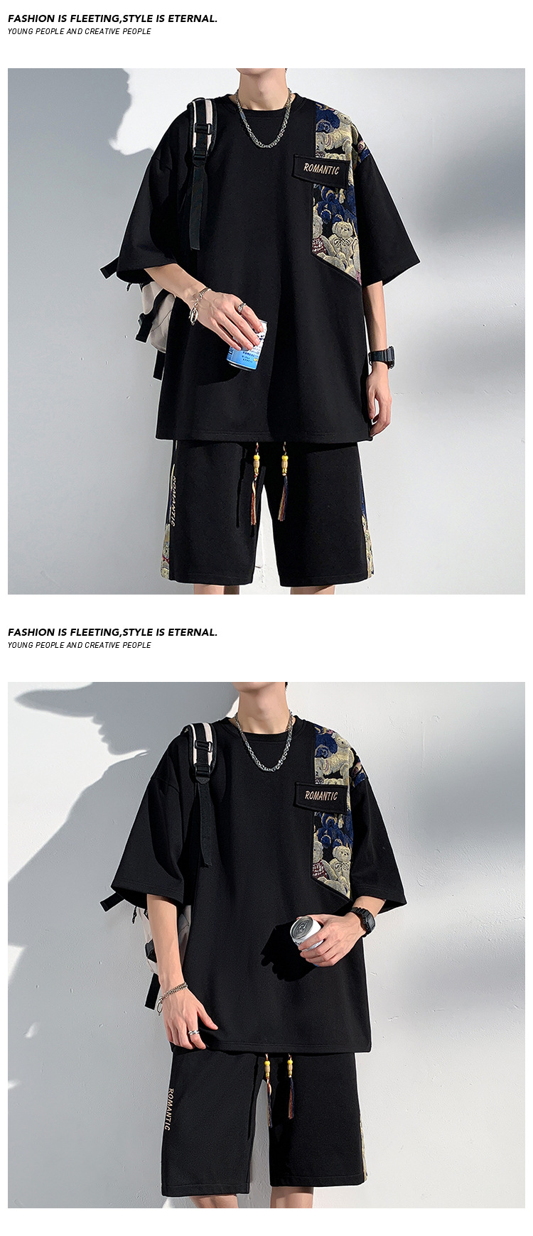 Ensemble homme style chinois t-shirt et short décontracté été_voghion.com