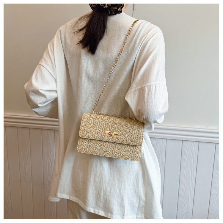112g Weight Sewing Thread Fashion Element Lock clasp Closure Type Single Shoulder Strap Strap Type Straw Bag Bags Type Casual Occasion Straw Material Solid Color Pattern Spring&Summer Season Women's Gender Vacation Style Square Shape Women's Straw Solid Color Vacation Sewing Thread Square Lock Clasp Straw Bag 7