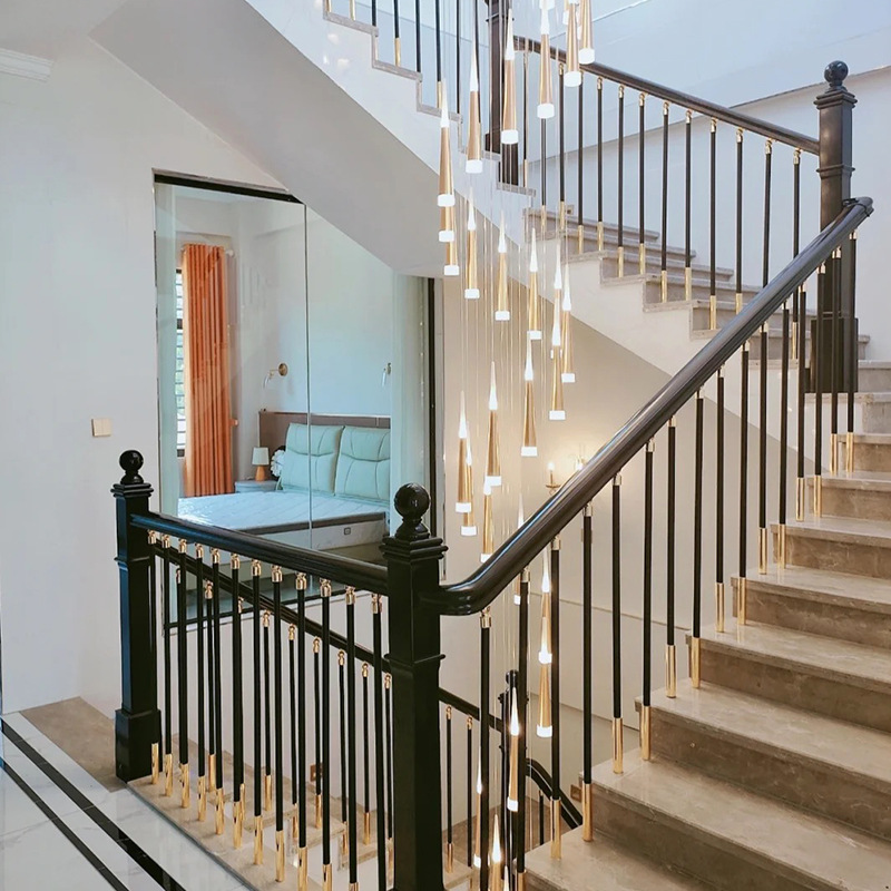 农村自建房别墅铝合金楼梯扶手护栏栏杆室内家用轻奢中式弧形旋转